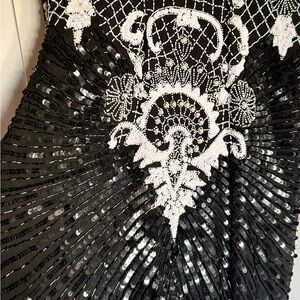 Vintage Elegant Black and White Sequin Party Dress